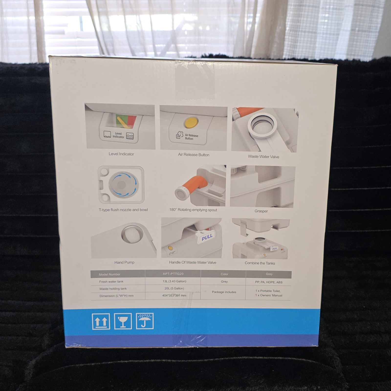APT Portable Toilet 20L 5.28 Gallon Grey Impact Resistant RV Marine