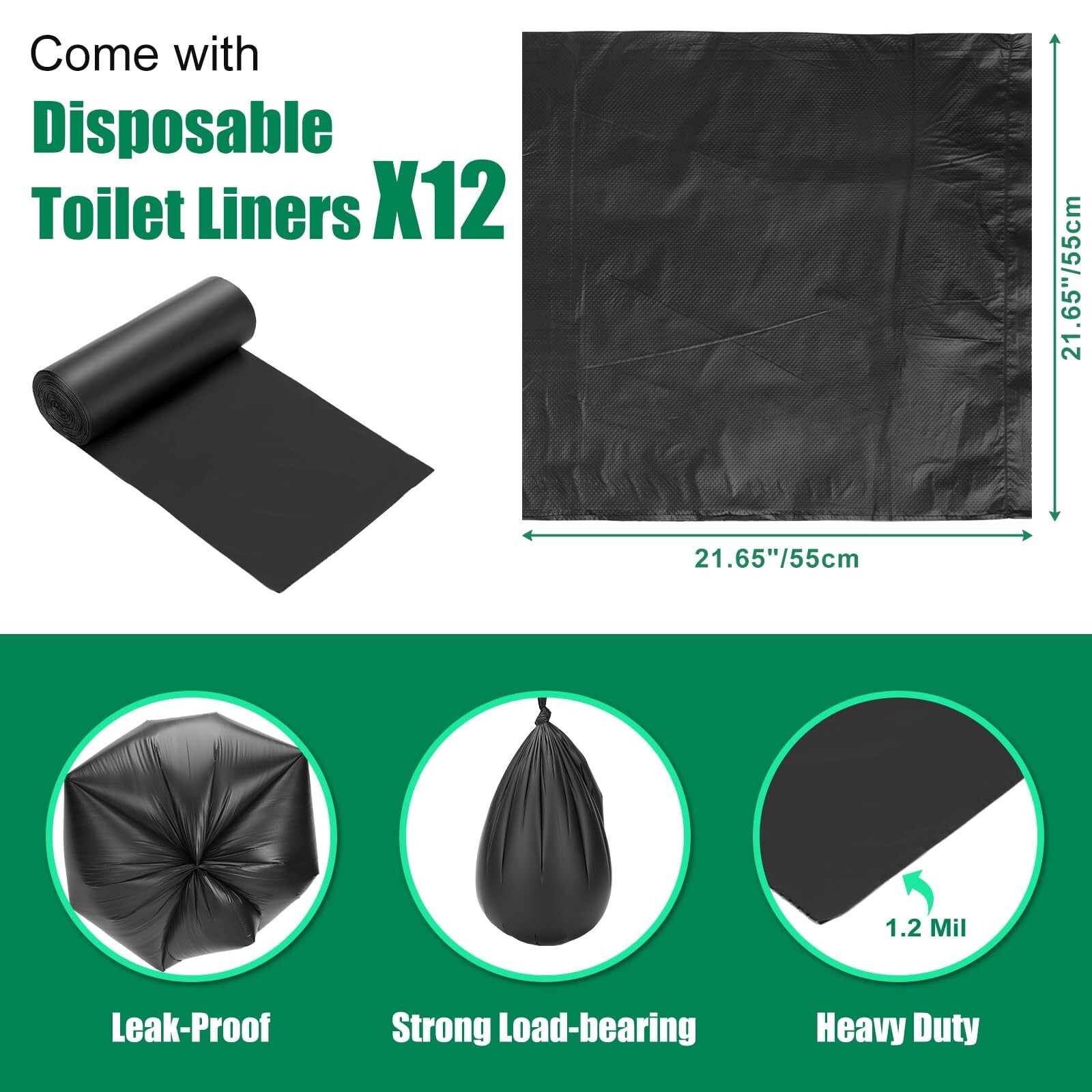 Portable Toilet Seat for 5 Gal Buckets with Lid and Disposable Toilet Bags