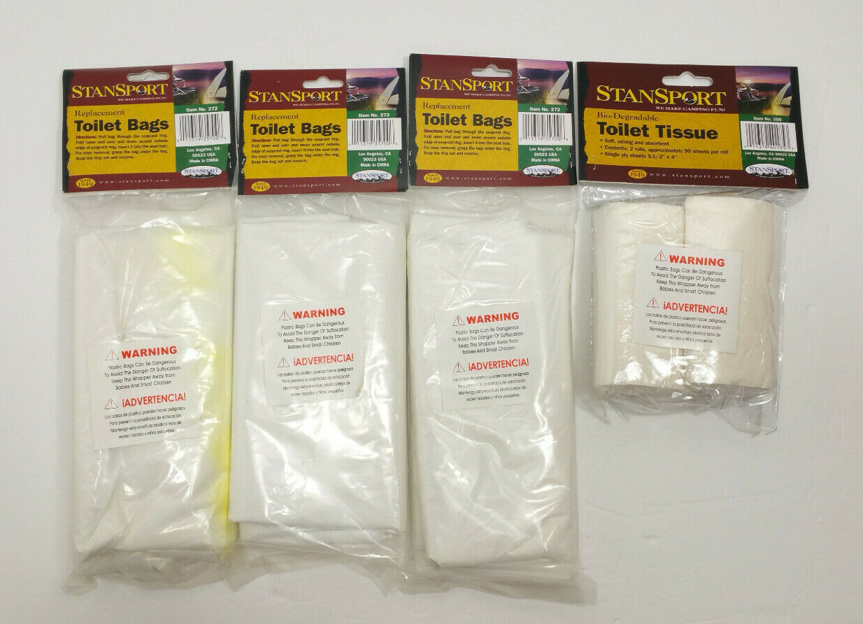 Bundle StanSport Toilet Bags 3 Pks (36 bags) & Toilet Tissue 1 Pk (2 rolls) NEW