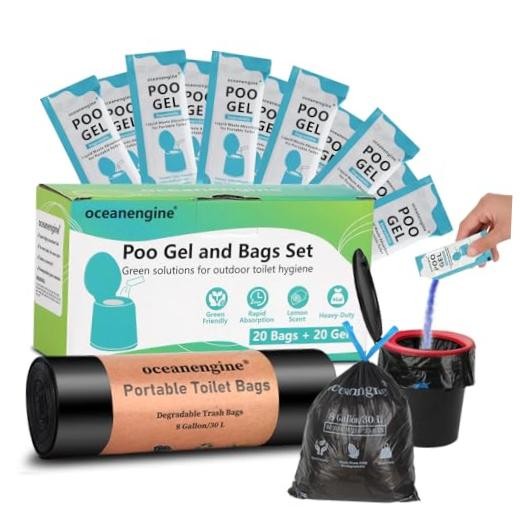 Portable Toilet Bags Poo Gel Set, 8 Gallon 40 Count: 20 Bags & 20 Gel Packs