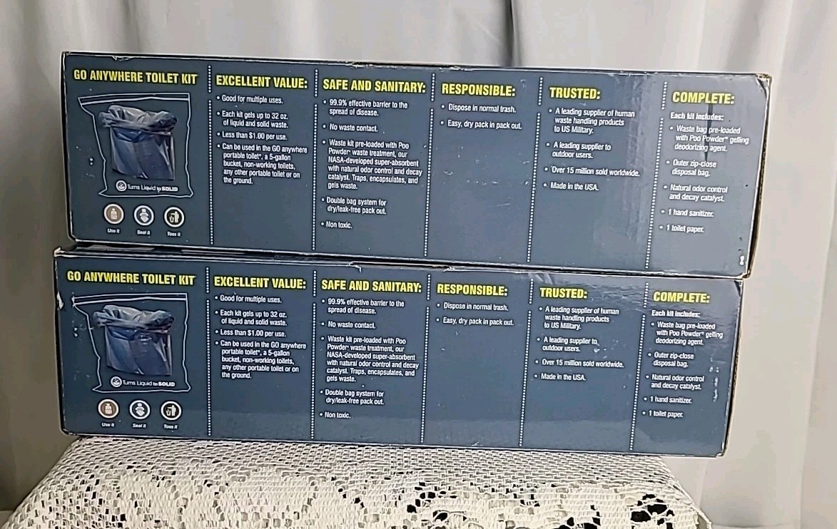LOT of 2 -12/Pack CASE NEW Cleanwaste GO Anywhere Toilet Waste Kits 24 total