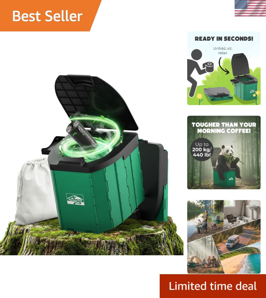 Portable Camping Toilet – Foldable Travel Potty for Comfort Anywhere (440 lbs)