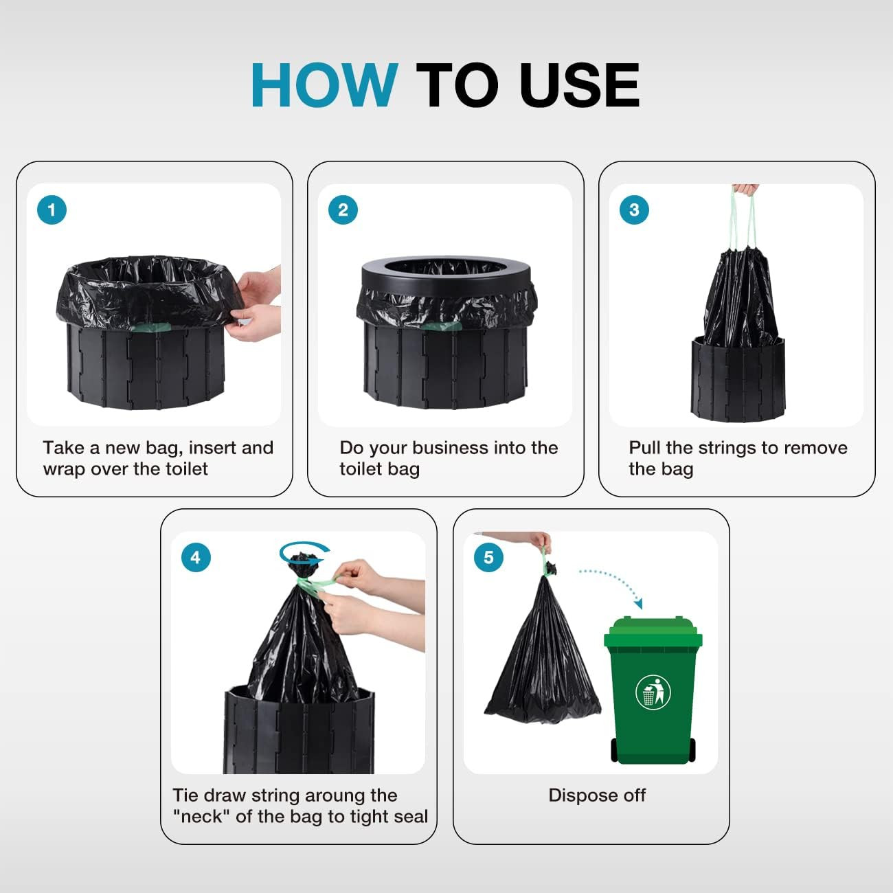 Portable Toilet Bags Drawstring 8 Gallon Camping Toilet Bags Toilet Waste Bags L