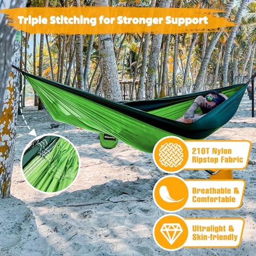 NATUREFUN Ultra-Light Travel Camping Hammock | 275x140cm Light Green/Dark Green