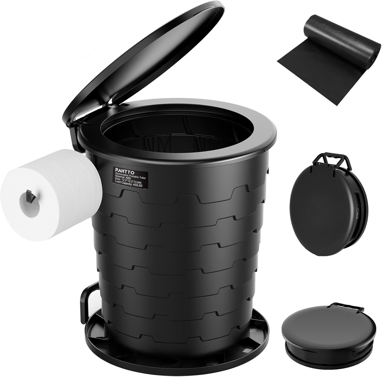 Upgraded Portable Camping Toilet with Adjustable Height & Toilet Paper Holder