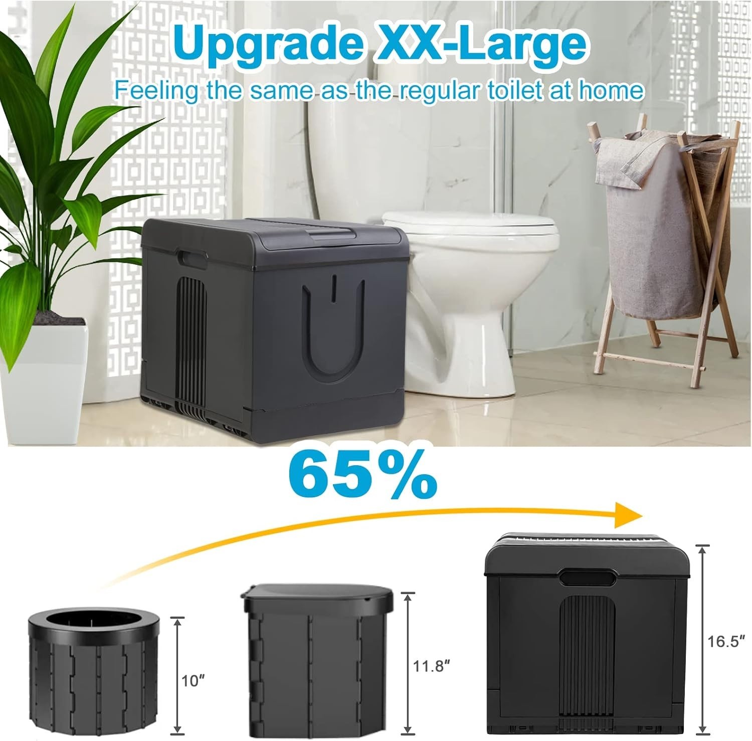 XXL Black Portable Toilet for Car – Foldable Commode, 440lb Capacity, Easy Carry