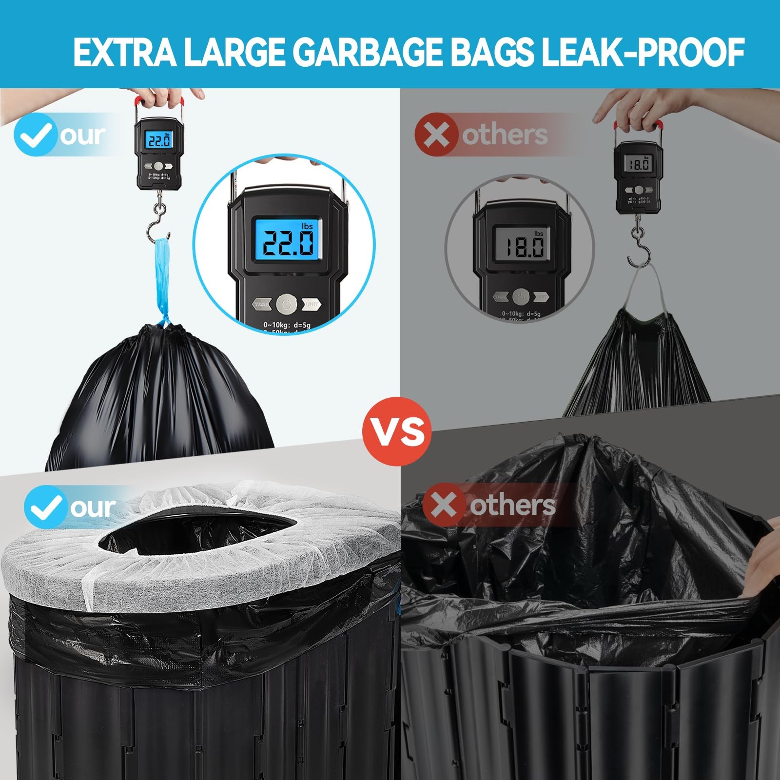 Portable Toilet Bags – 2 Mil Thickened Camping Toilet Bags, Drawstring Travel…