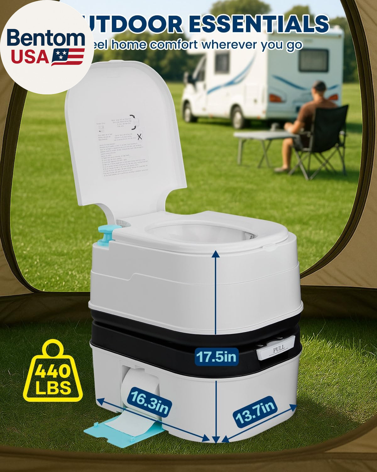 6.34 Gal Portable Toilet for Adults: Large Camping Toilet with Detachable Waste