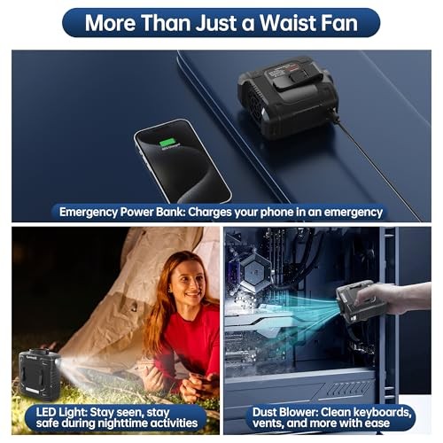 Waist Fan, 10000mAh Rechargeable Belt Clip Fan, 59ft/s Turbo Small Army Green