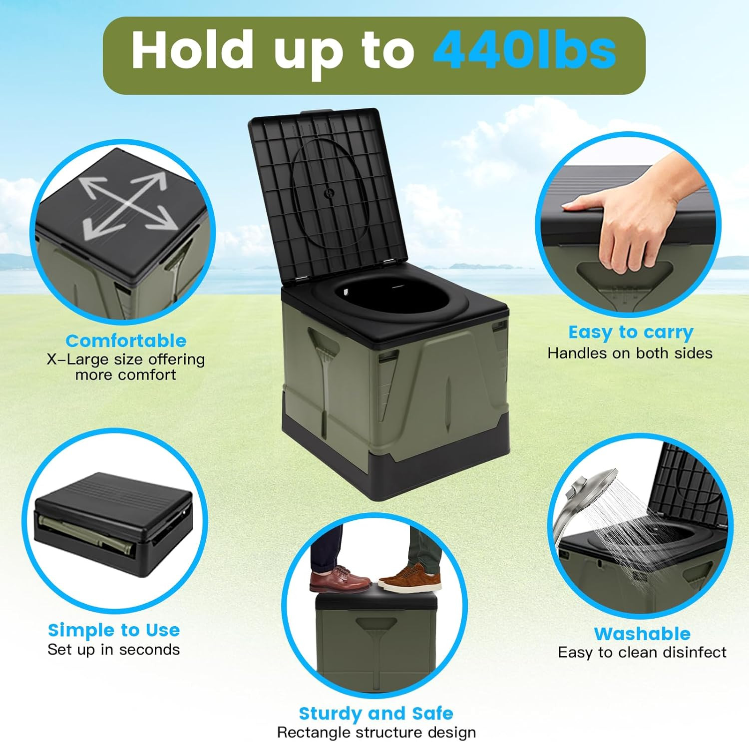 PORMYTRIP Portable Foldable Toilet for Camping, Travel, and Home Use