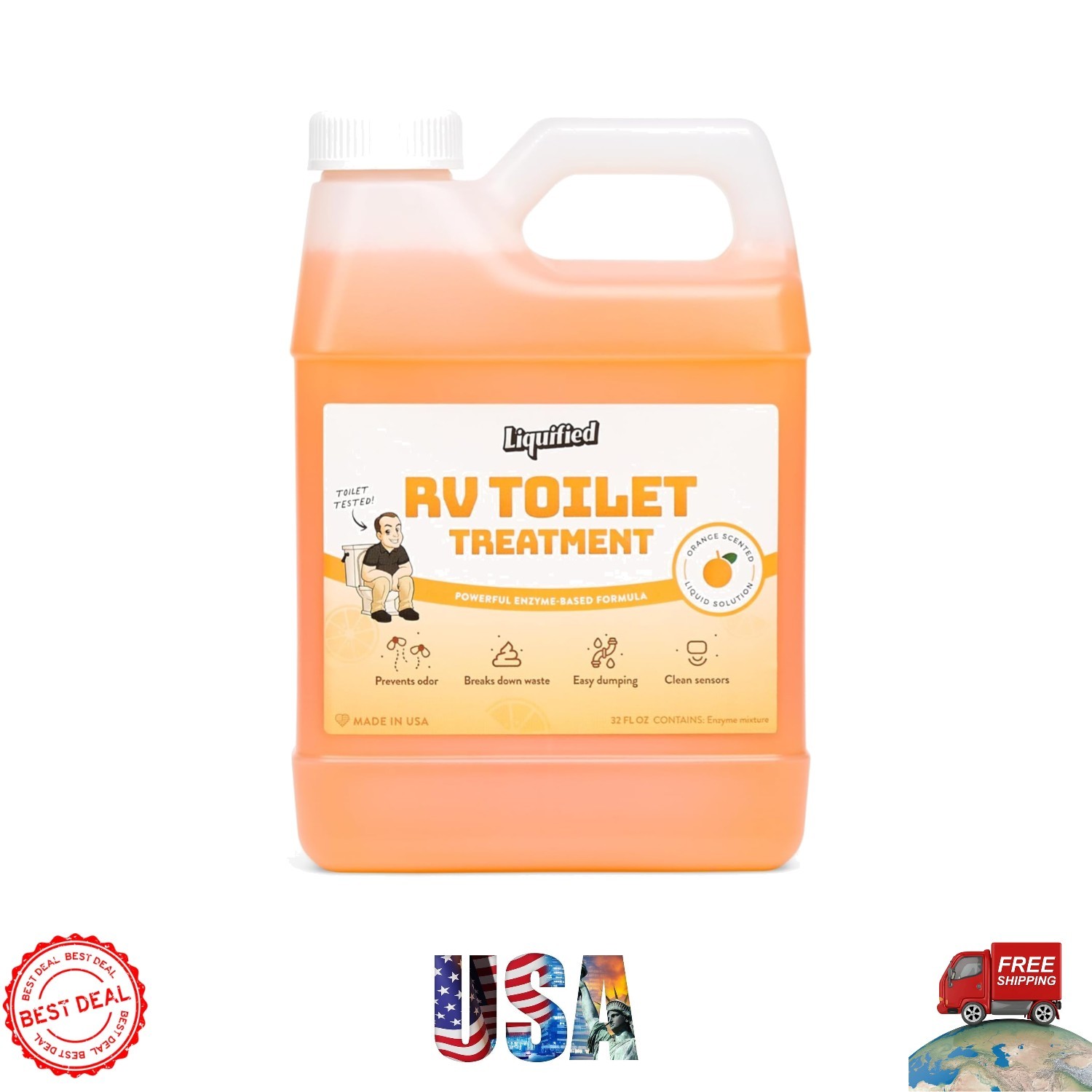 Biodegradable Orange Odor Eliminator for RV Toilets – 32oz Easy Pour Bottle