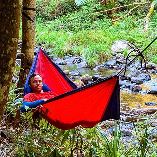 Single – Camping Hammock – Camping Essentials, Portable Hammock – Navy / Red