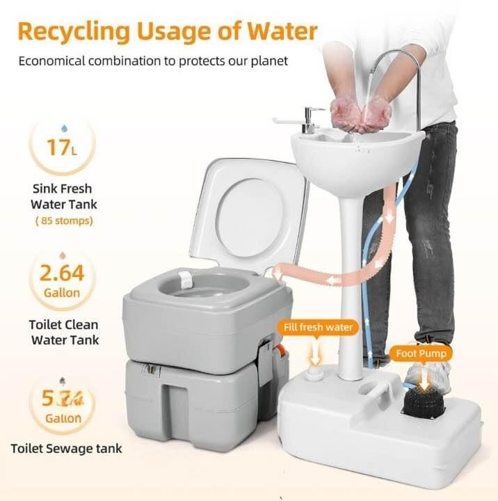 Portable RV Toilet with 5 Gallon Camping Sink Hand Wash **Brand New**