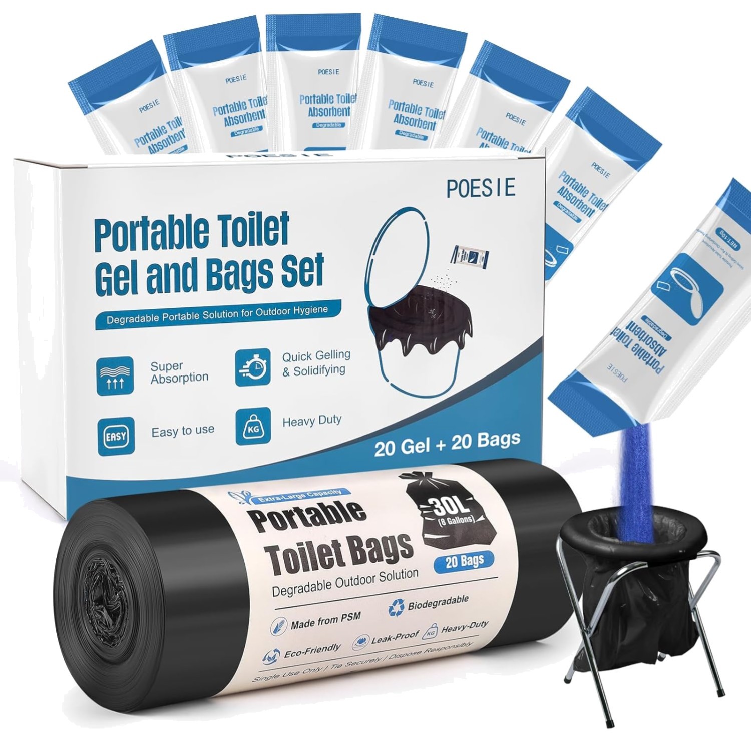Portable Toilet Gel Pack with Bags Compostable Urine Absorbent for Camping