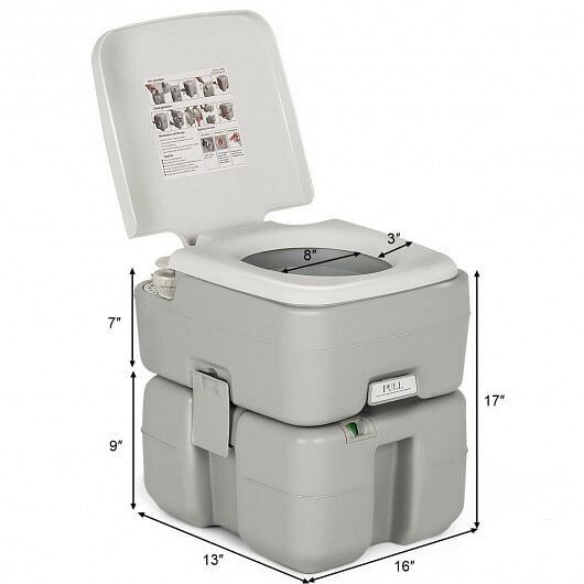 5.3 Gallon Portable Travel Toilet with Piston Pump Flush – Color: Light Gray