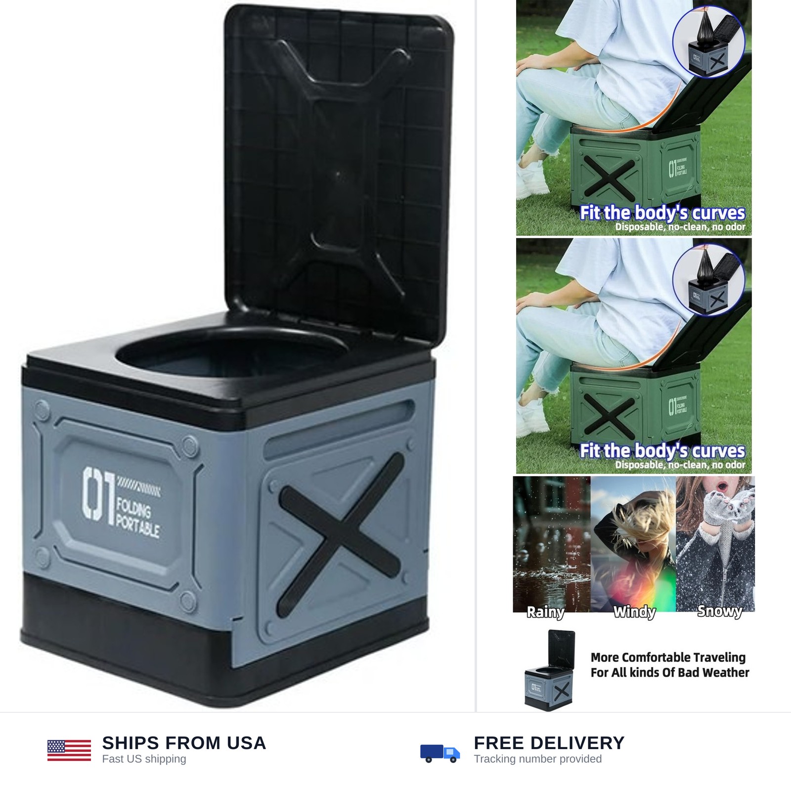 Multifunctional Foldable Portable Car Toilet Lightweight Outdoor Camping & Tr…