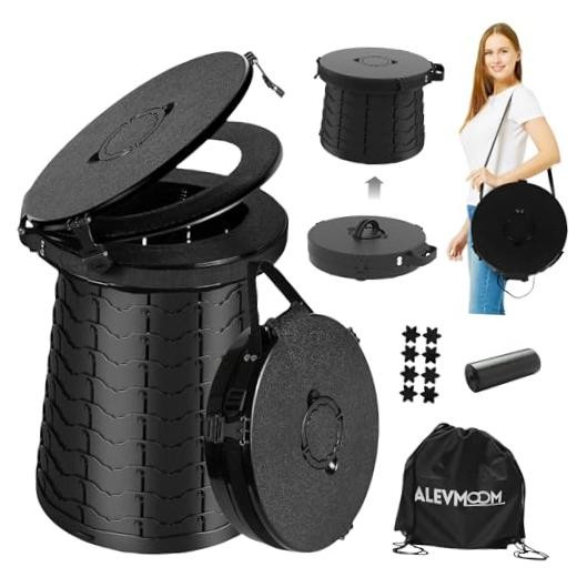 XXL Portable Toilet – 19.7″ H Taller Wider Collapsible 15″x15″x19.7″ Black