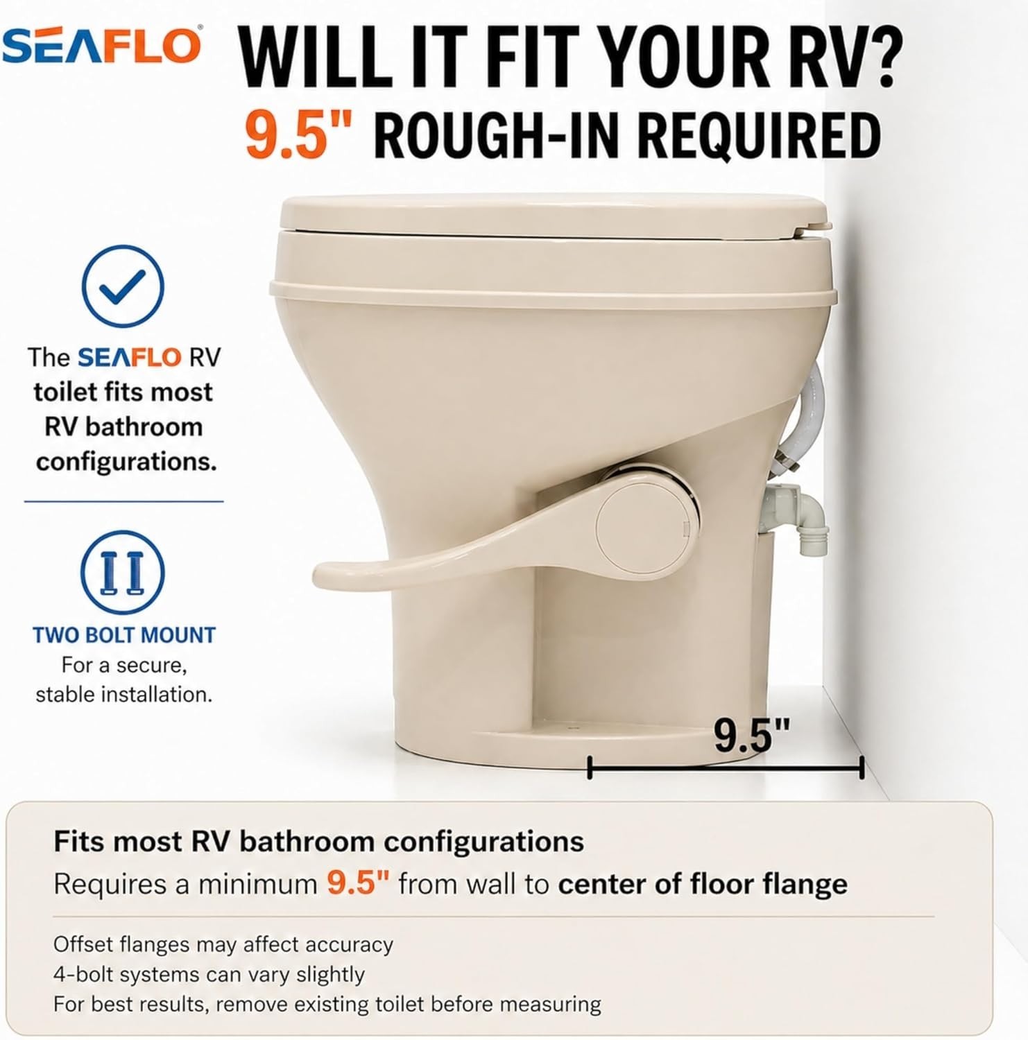 SEAFLO Ceramic Residential Height Camper/RV Toilet with Sprayer Attachment