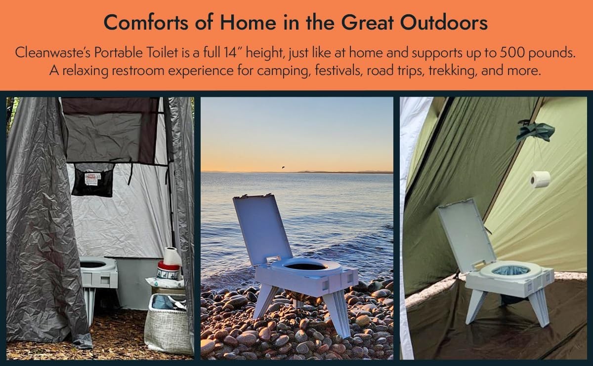 Portable Folding Toilet – GO Anywhere Travel Toilet with Bonus Wag Bag Kit