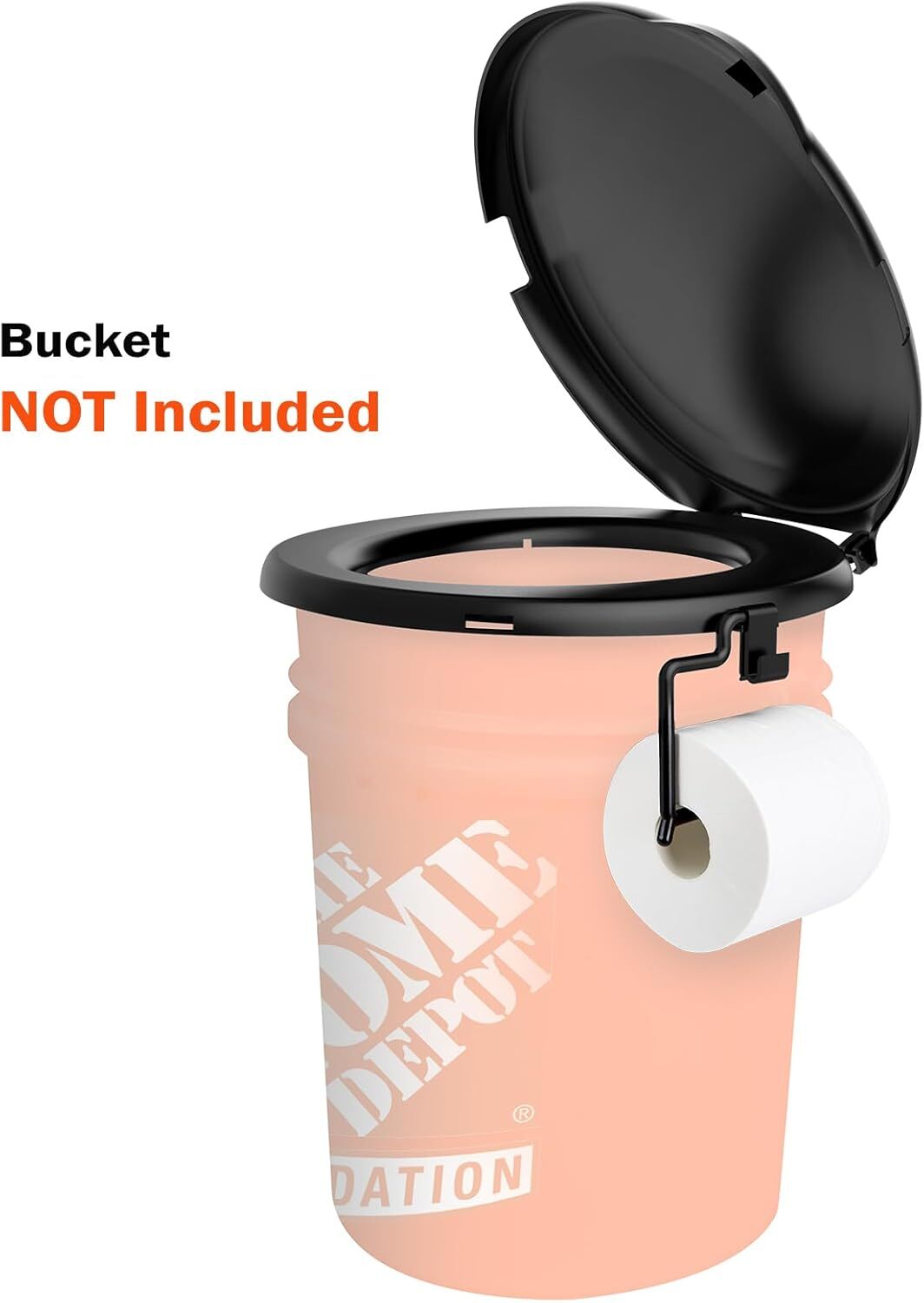 Portable Camping Toilet Seat for 5 Gal Buckets, with Lid & Paper Holder, Black