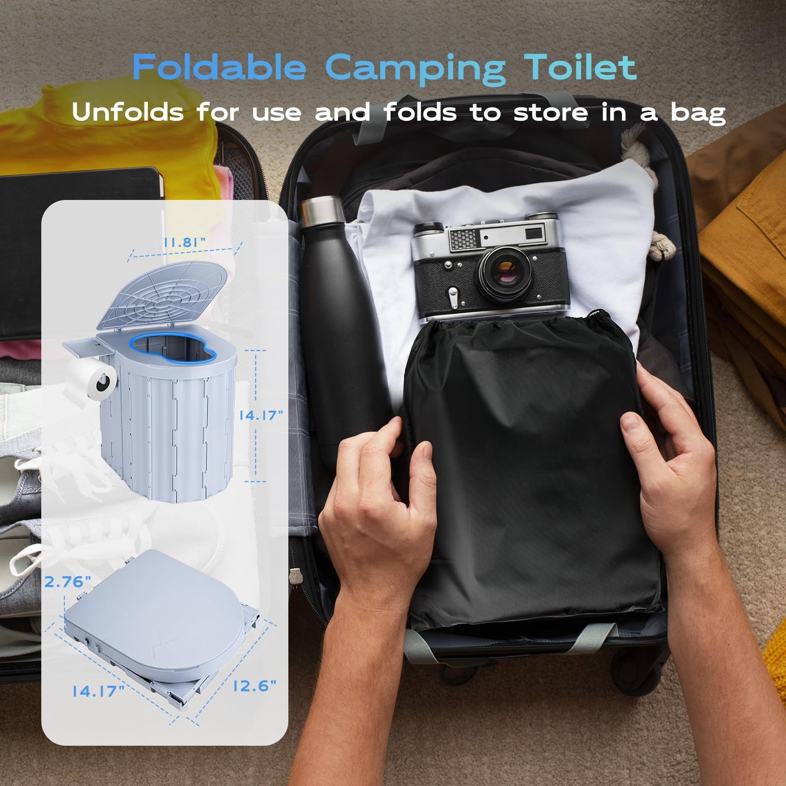 Portable Camping Toilet for Adults,15″ Portable Outdoor Folding Tall Toilet w…
