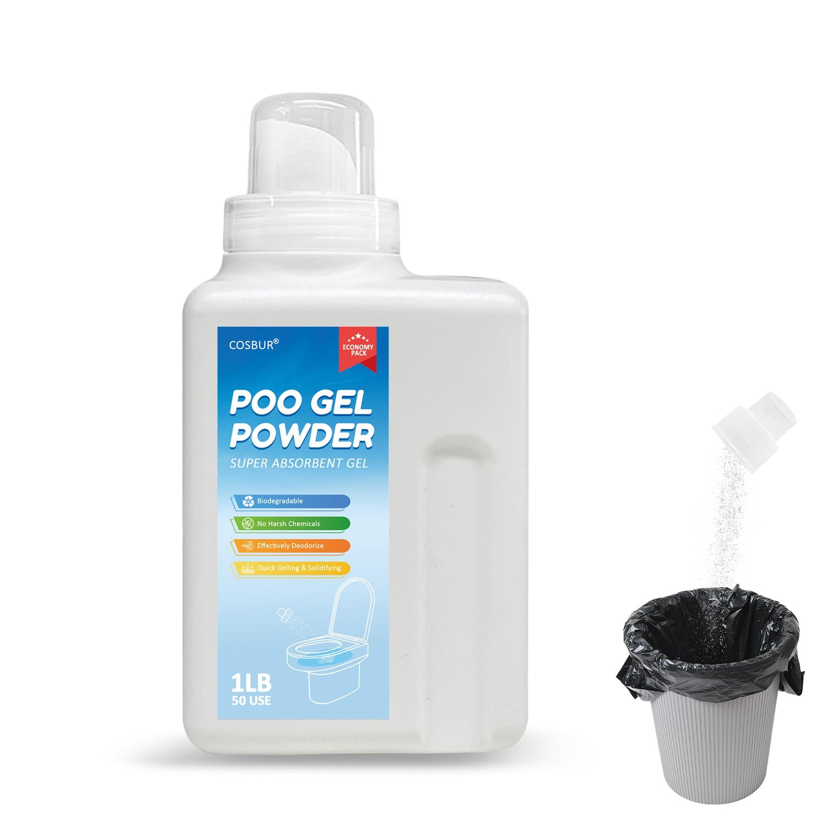 cosbur 1 LB Portable Toilet Powder, Pee Powder Gel​ & Poo Gel Powder– 1LB