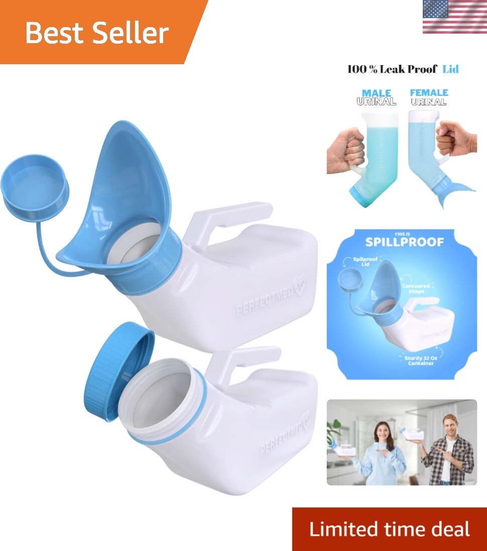 Sturdy Spill Proof Female Urination Device – 2 Pack Portable Urinals 32 oz