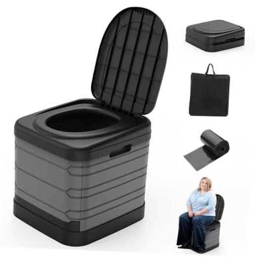 XXL Portable Toilet for Adults, Upgraded Camping Toilets Collapsible Gray
