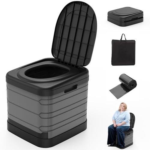 XXL Portable Toilet for Adults, Upgraded Camping Toilets Collapsible Gray