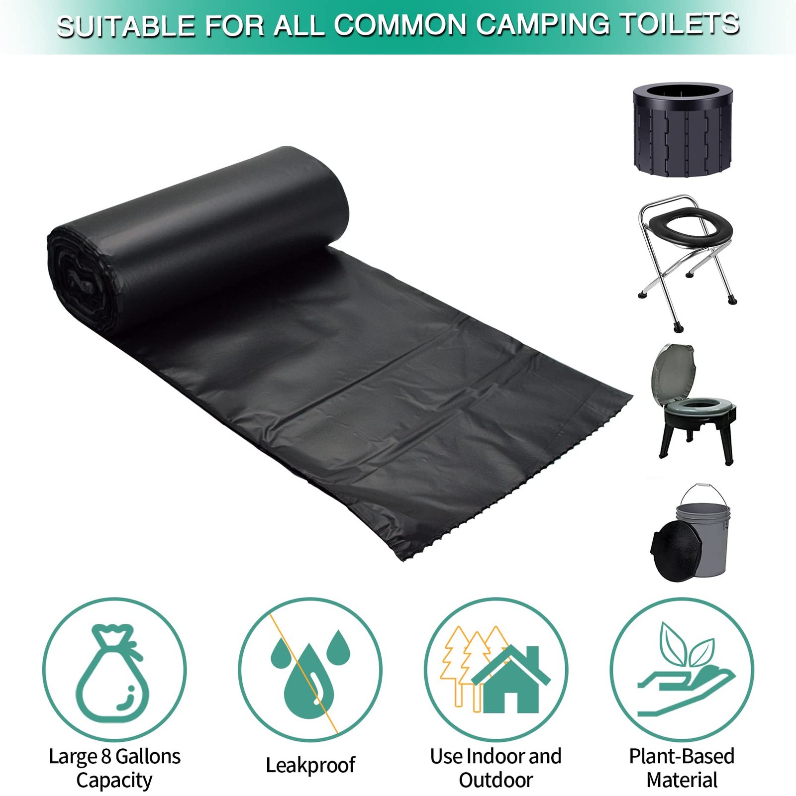 8 Gallon Compostable Toilet Bags Biodegradable for 5 Gal Bucket Camping