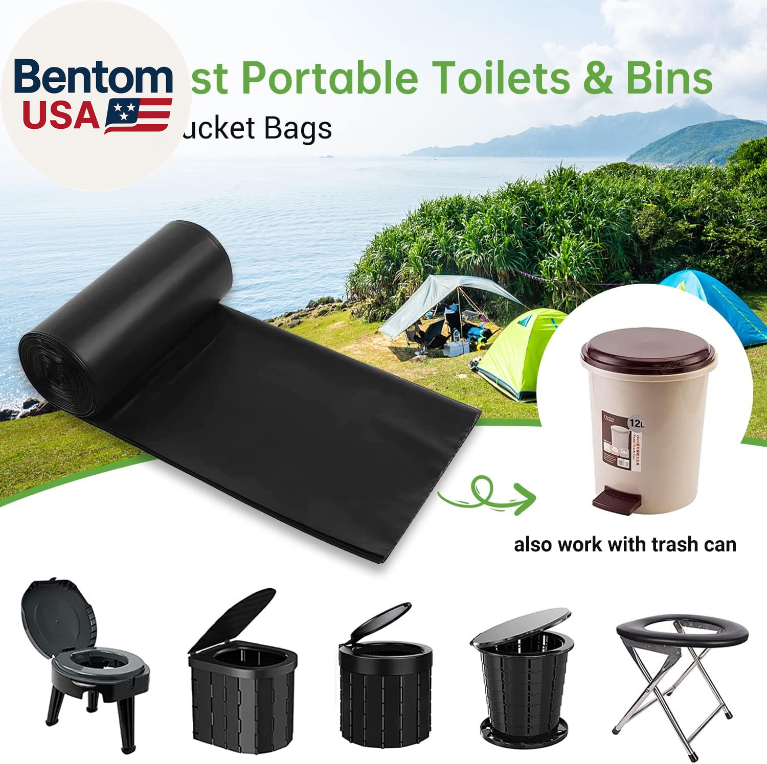 Portable Toilet Replacement Bags, 25 Count 8 Gallon 1.5 Mil Super Thickened Comp