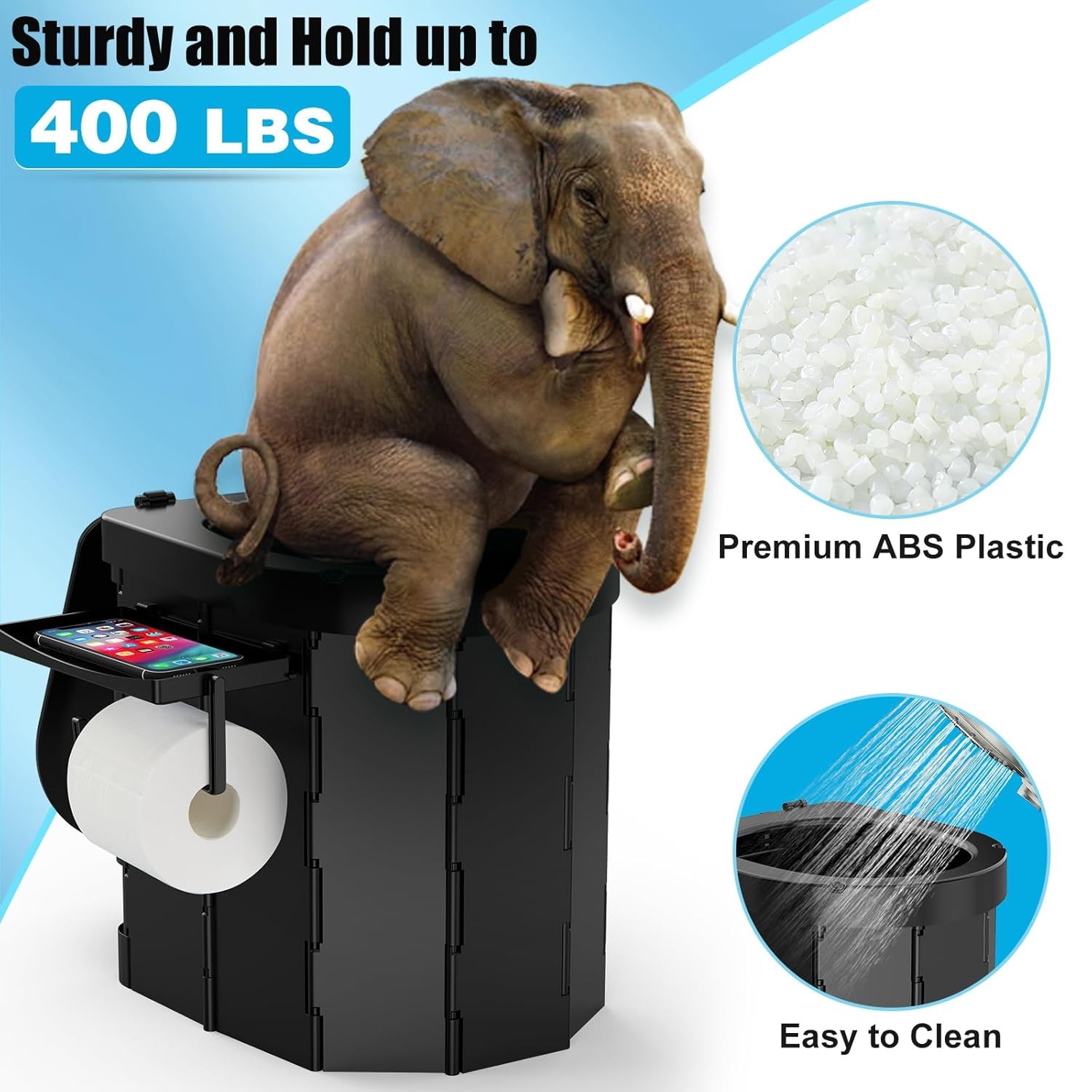 Portable Camping Toilet for Adults Foldable with Detachable Phone Shelf