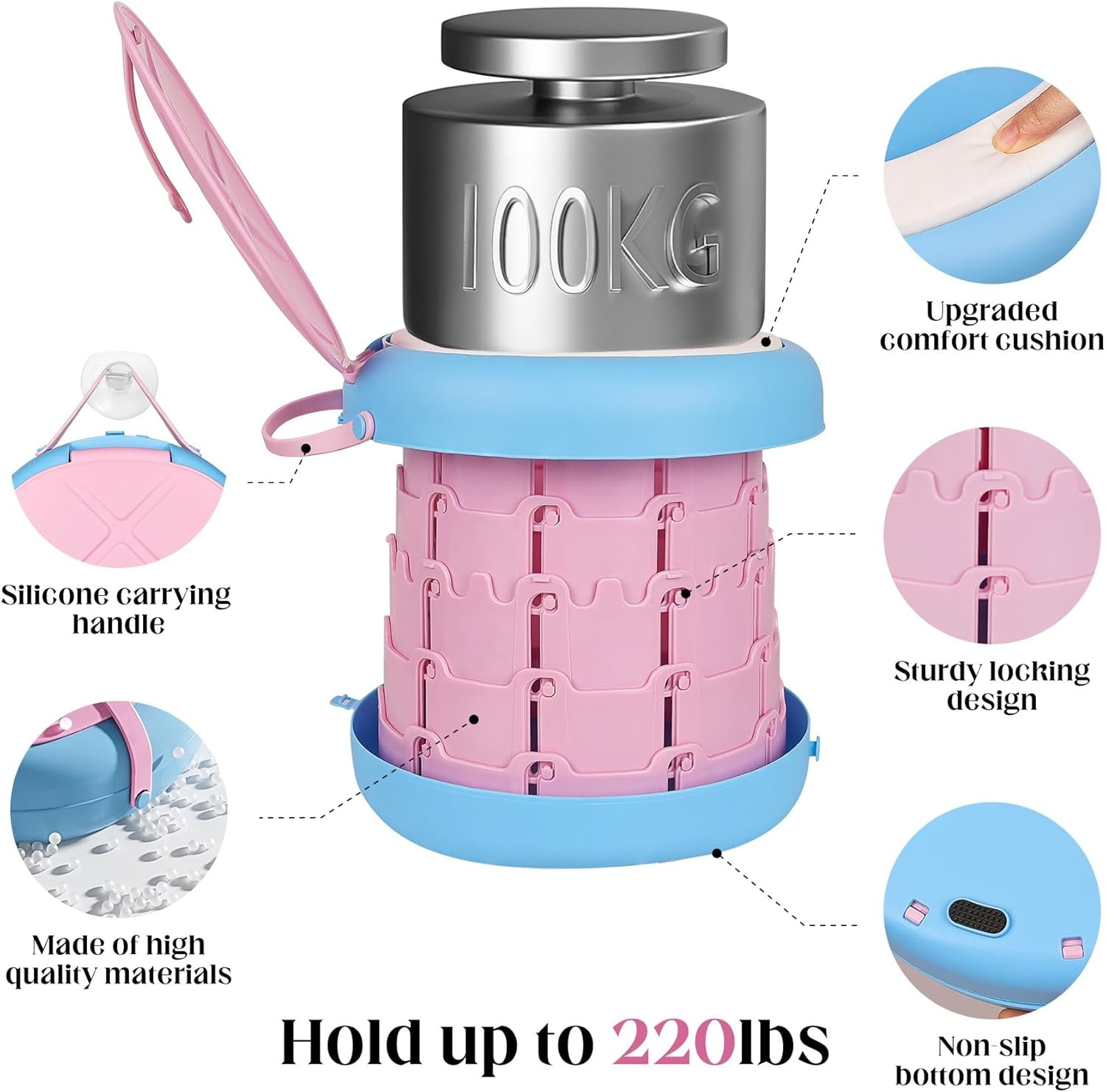 Foldable Portable Camping Toilet Adjustable Travel Potty