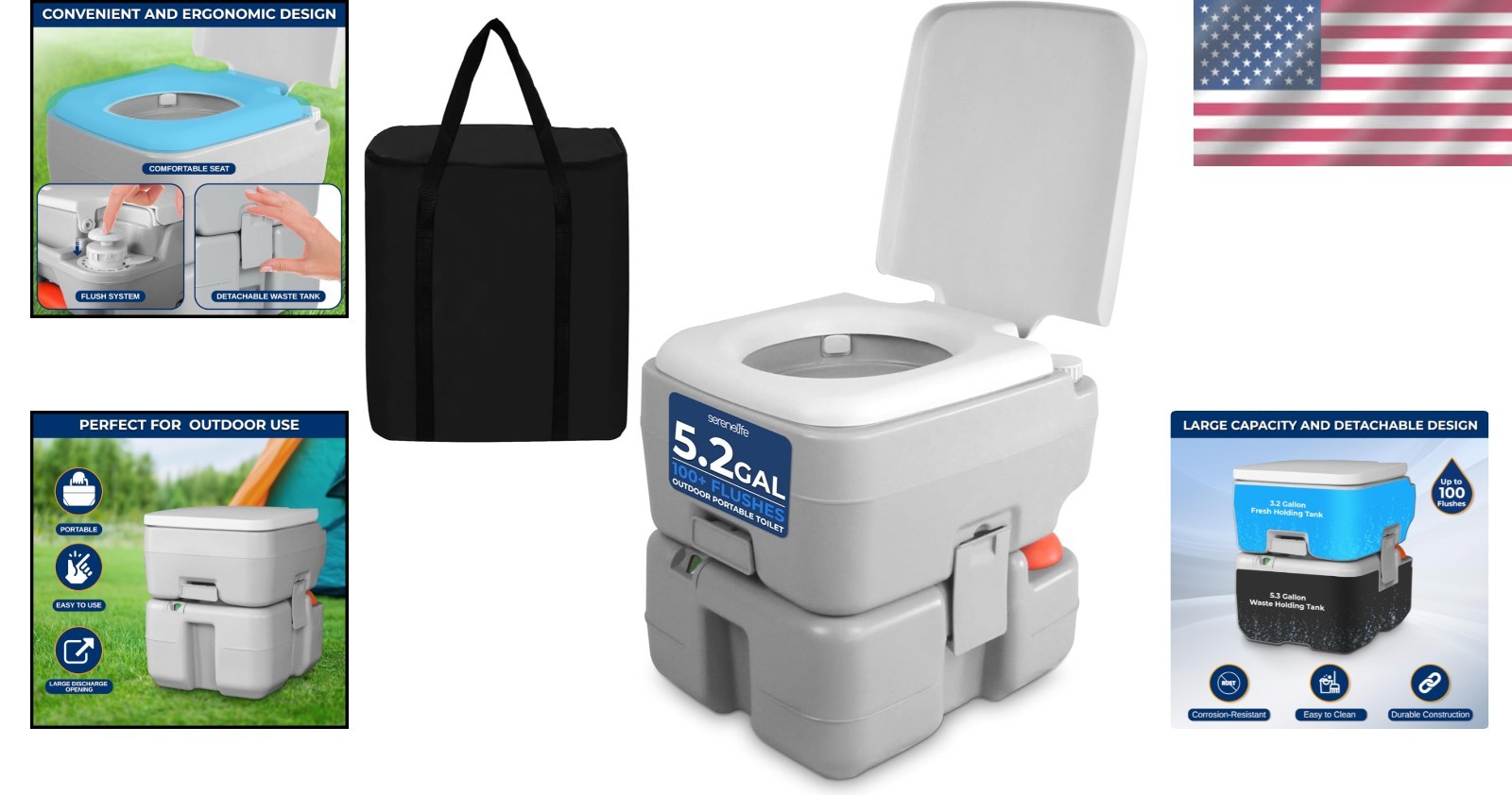 Portable Flush Toilet – 5.3 Gal Tank, 50+ Flushes