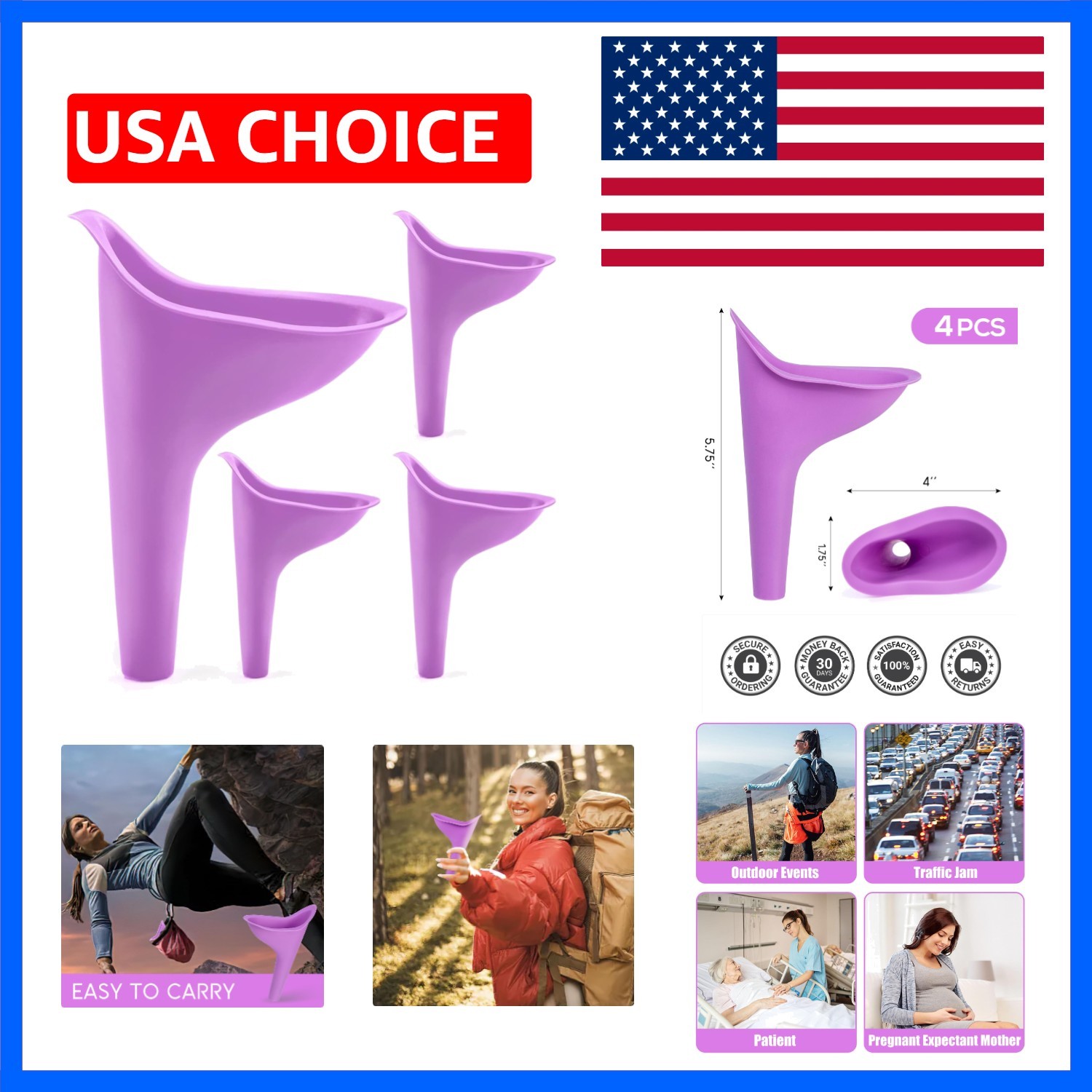 Female Urinal, 4PCS Portable Urination Device Pee Funnel for Travel Camping H…