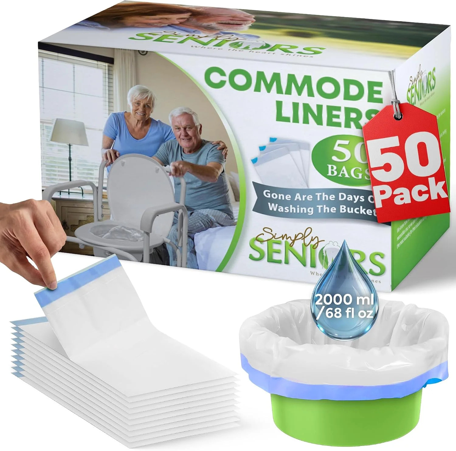 Commode Liners – 50 Strong Portable Commode Toilet Bags – Easy to Use Bedside Co