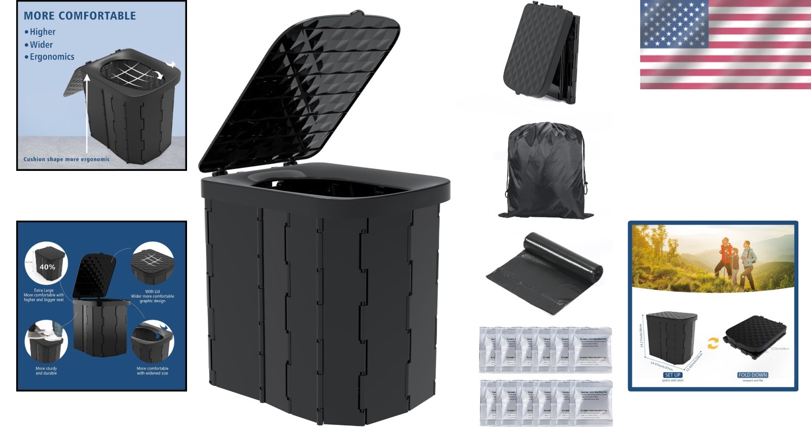Lightweight Portable Toilet 14.57 Inch Height Durable Plastic for Outdoors