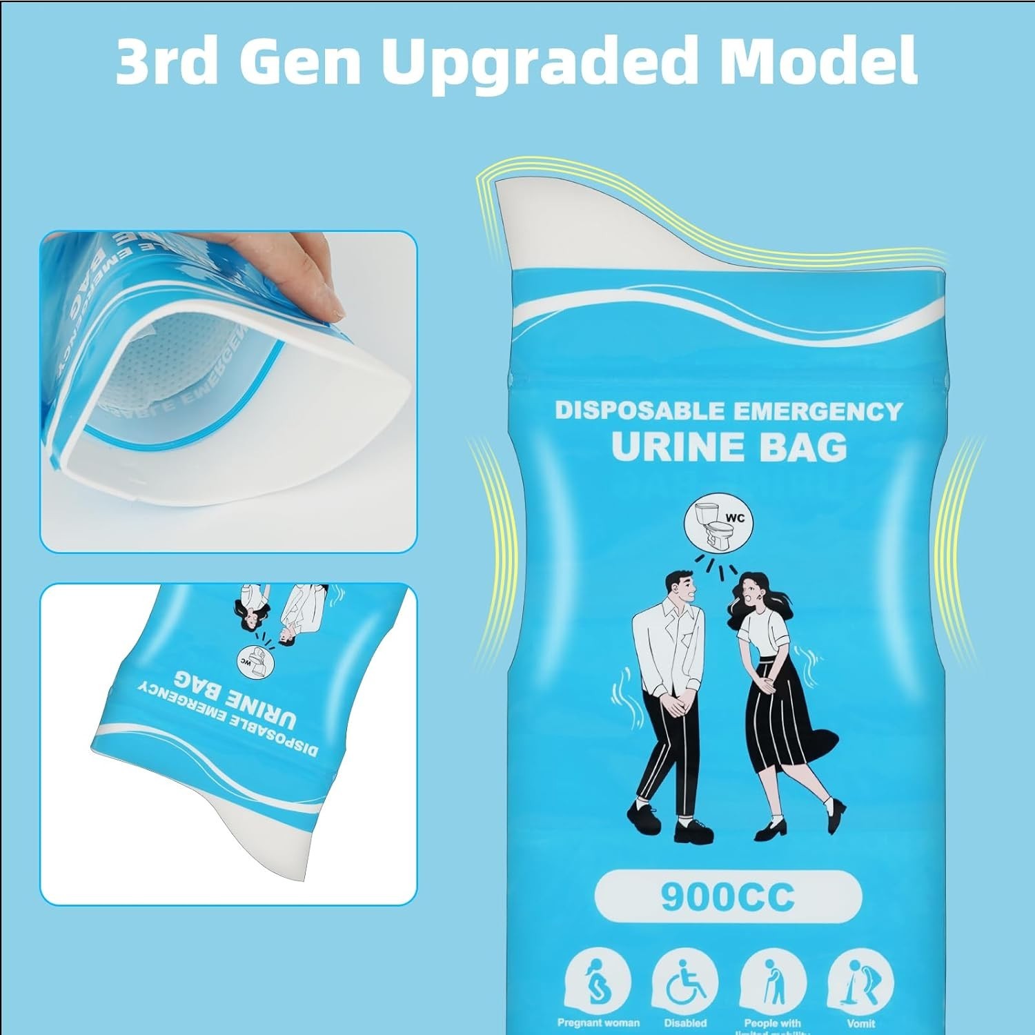 12 Pcs Portable Urine Bags 900ML Leakproof Odorproof Gel for Travel Emergency