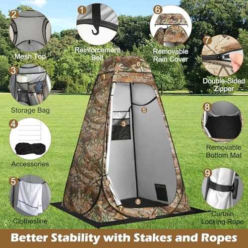 Pop Up Shower Tent, Outdoor Privacy Tent with Removable Bottom, Camouflage