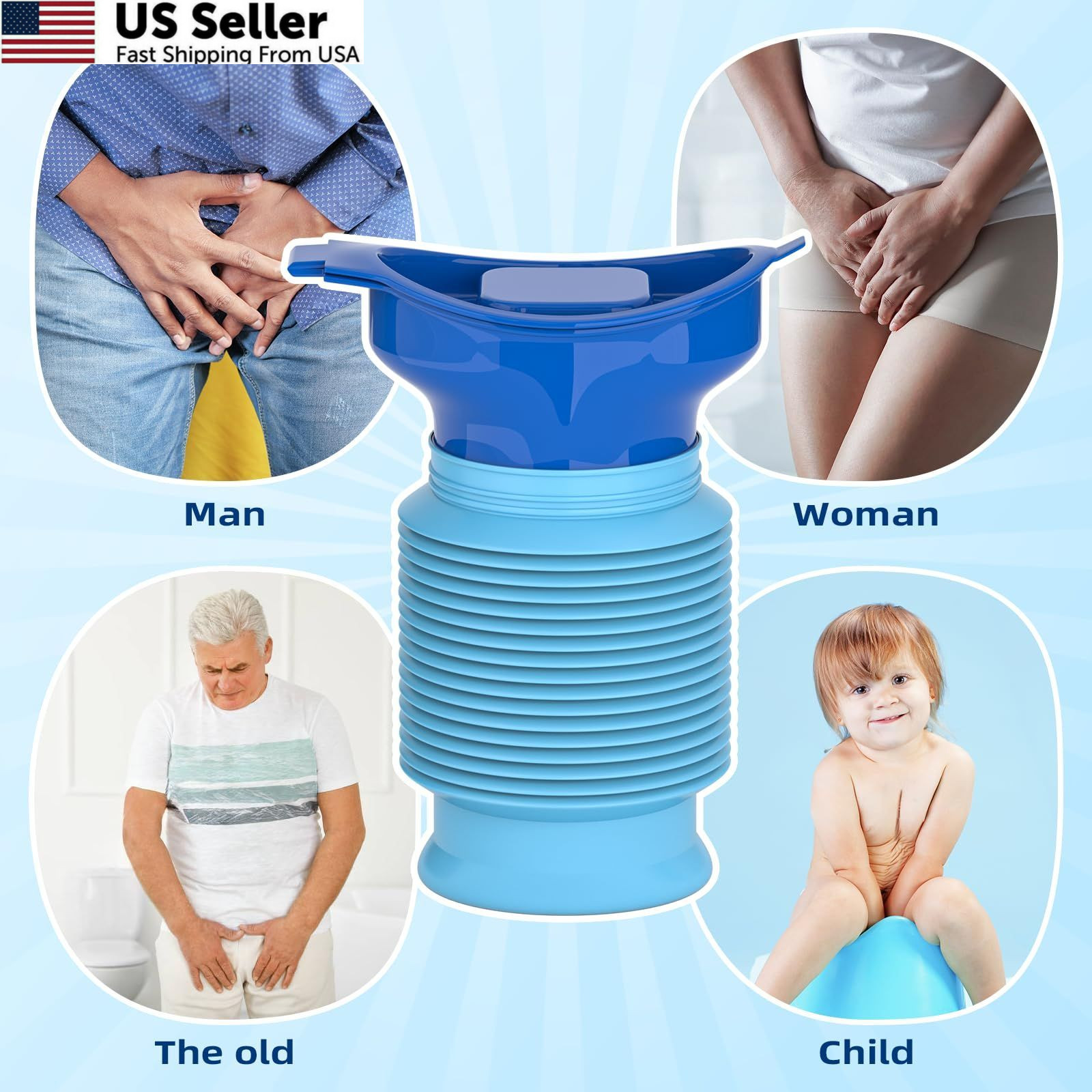 Pee Bottles for Men, Adjustable Emergency Urinal 750ml, Car One Size, Blue