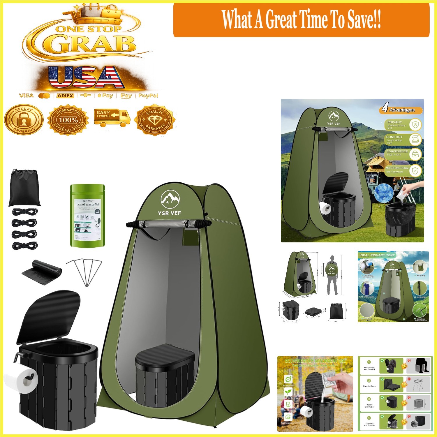 Portable Camping Toilet Kit with Pop-Up Privacy Tent and Accessories