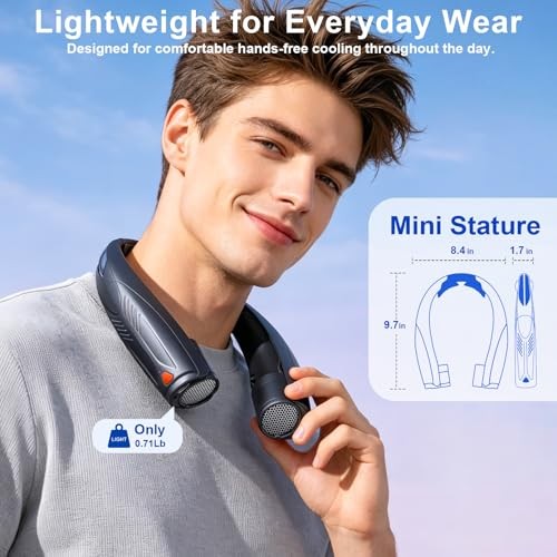 Portable Neck Fan with Reading Light – 6000mAh USB-C Rechargeable Hands – Black