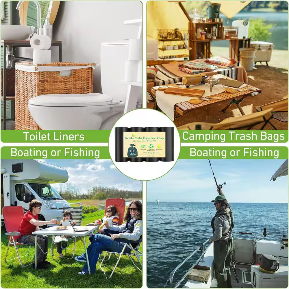 100-Count Biodegradable Portable Toilet Bags for Camping, 8 Gal. Thickened Waste