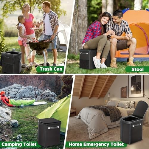 Portable Toilet for Adults, Foldable Camping Toilet with Soft & Dark Grey