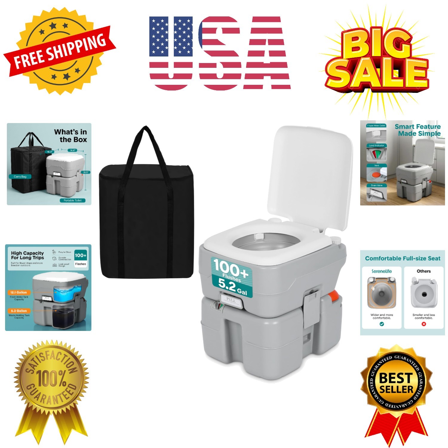 5.2 Gal Portable Camping Toilet For Adults, 100+ Flushes, Porta Potty Camp To…
