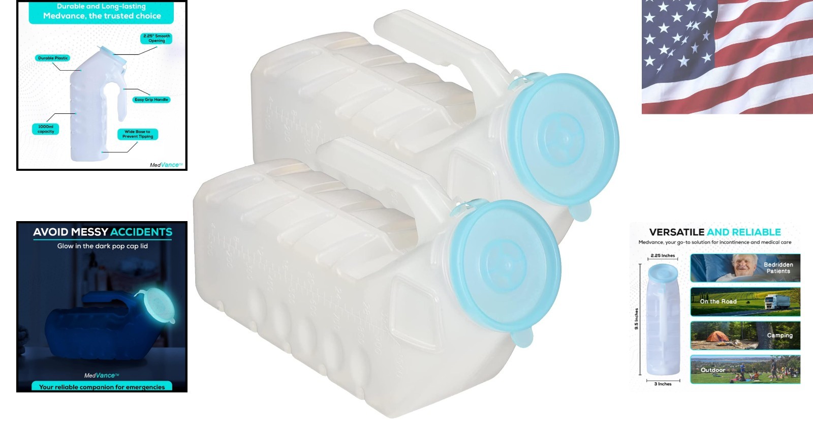 Versatile 2 Pack Male Urinal Bottles – Leak-Proof with Ergonomic Design