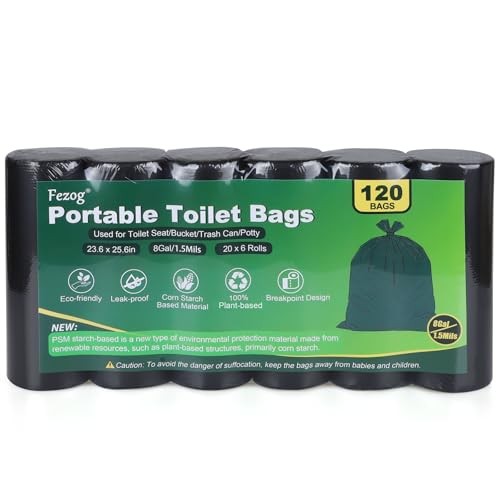 120 PACK 1.5 Mils Portable Toilet Bags, 8 Gal Camping Toilet Bags Black-120PCS