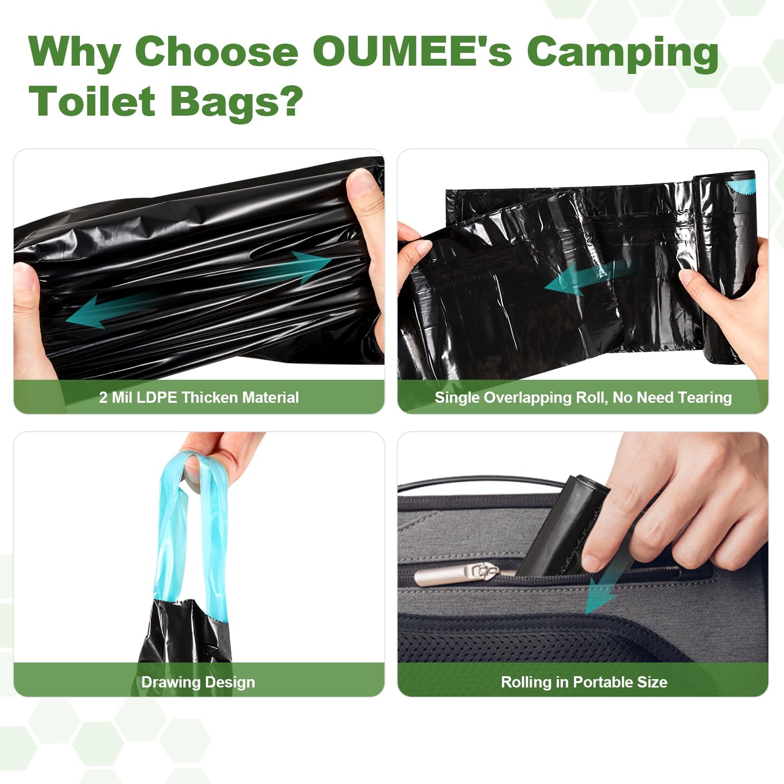 30 Pack Portable Toilet Bags, 8 Gallon Leak-Proof Waste Liners for Camping