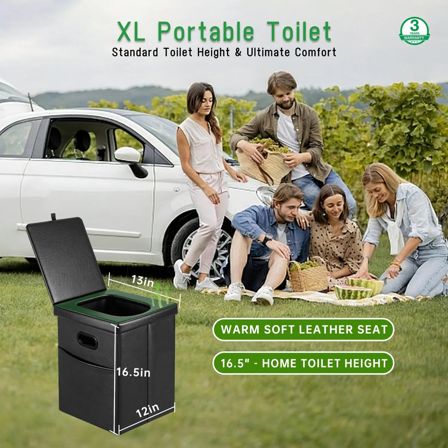 Panmout 16.5″ XL Portable Toilet for Camping, Foldable Travel Toilet for Adults