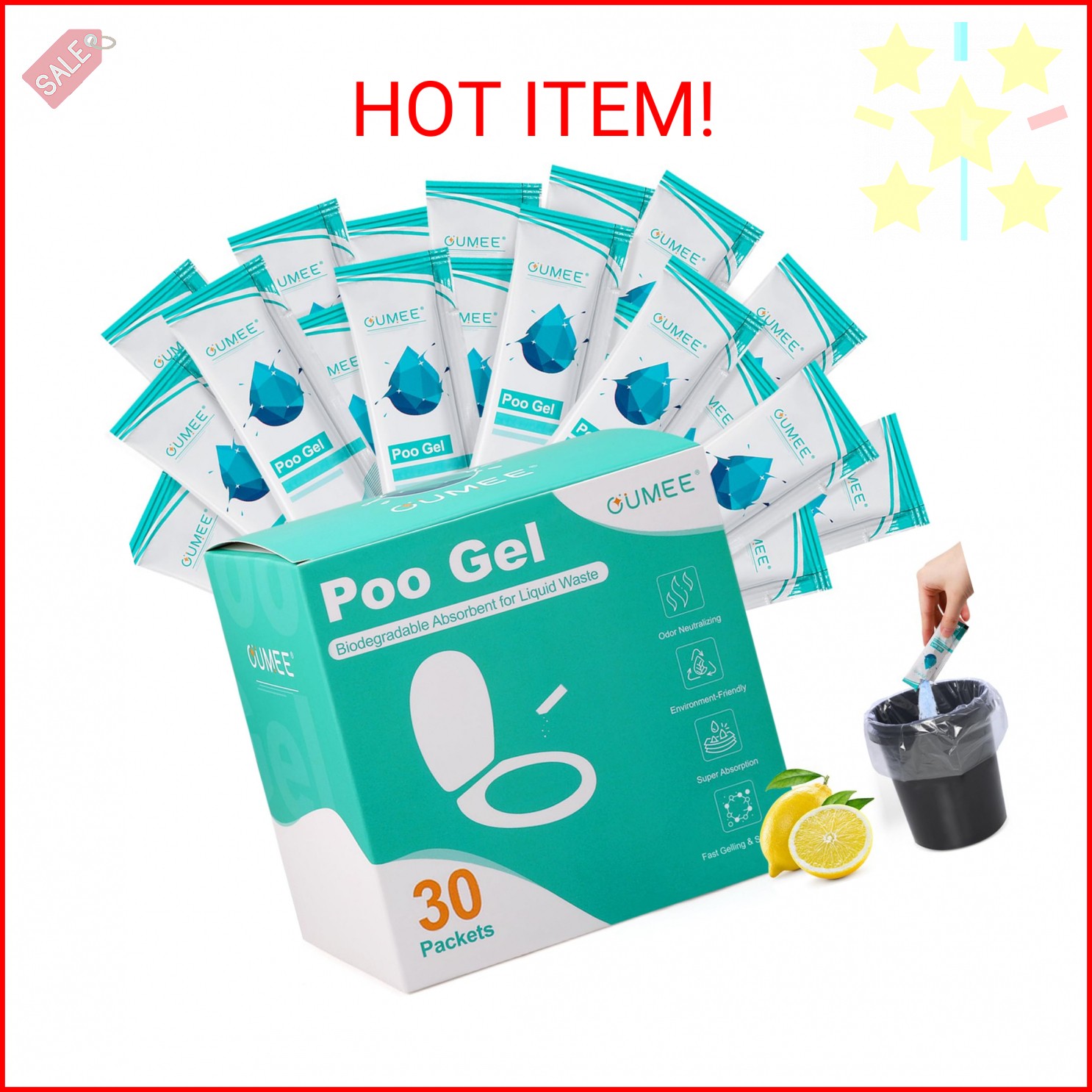 Lemon Portable Toilet Gel, Poo Gel for Potty, Camping Toilet Powder for Bucket,